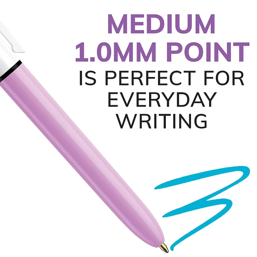 Pens|BIC 4-Color Ballpoint Retractable Pen, Medium Point, Assorted Ink, 2/Pk (AMP21AST)