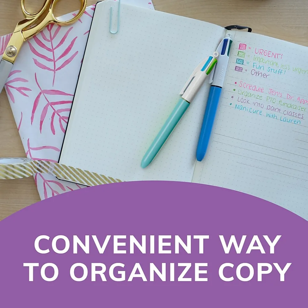 Pens|BIC 4-Color Ballpoint Retractable Pen, Medium Point, Assorted Ink, 2/Pk (AMP21AST)