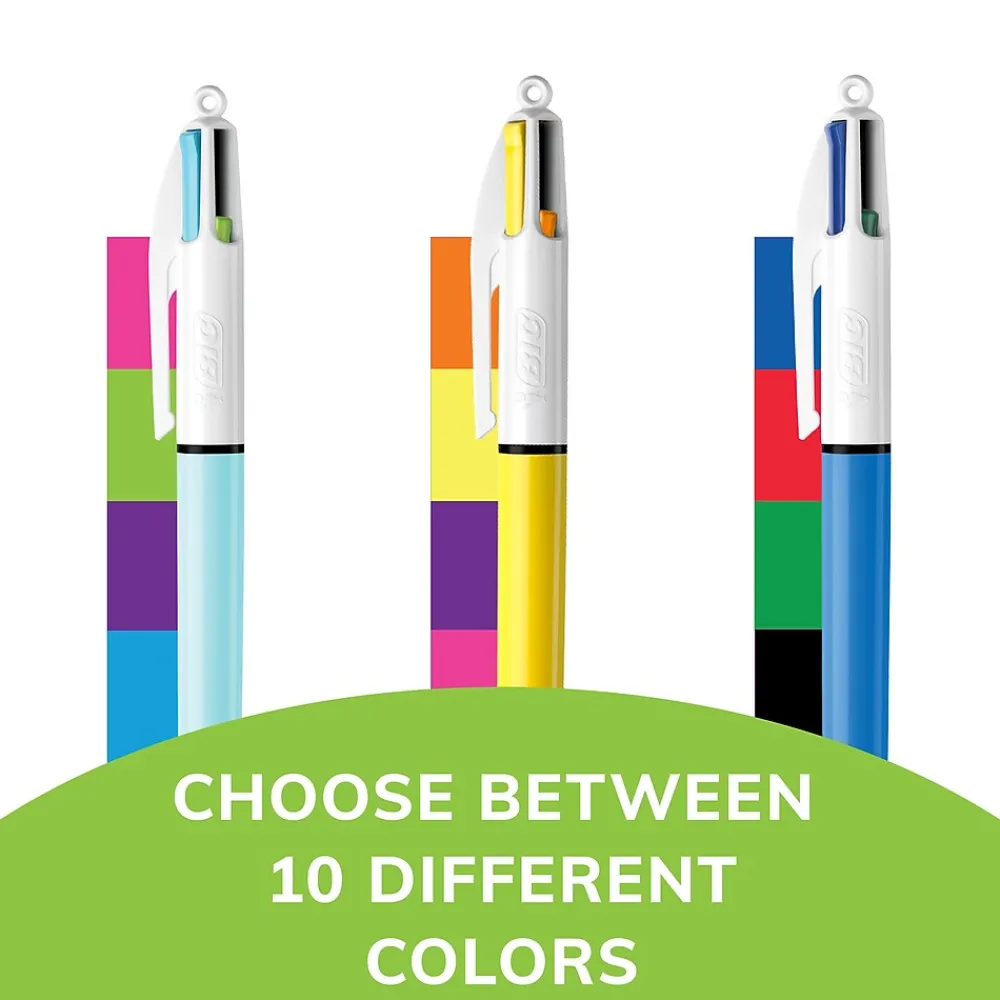 Pens|BIC 4-Color Retractable Ballpoint Pen, Medium Point, Assorted Inks, 3/Pack (MMXP31-AST)