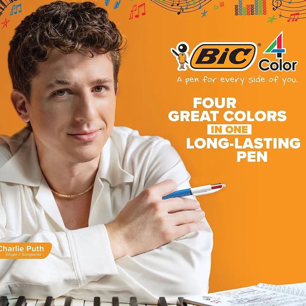 Pens|BIC 4-Color Retractable Ballpoint Pen, Medium Point, 1.0mm, Multicolor, Dozen (MM11-AST)