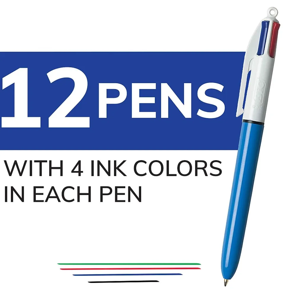 Pens|BIC 4-Color Retractable Ballpoint Pen, Medium Point, 1.0mm, Multicolor, Dozen (MM11-AST)