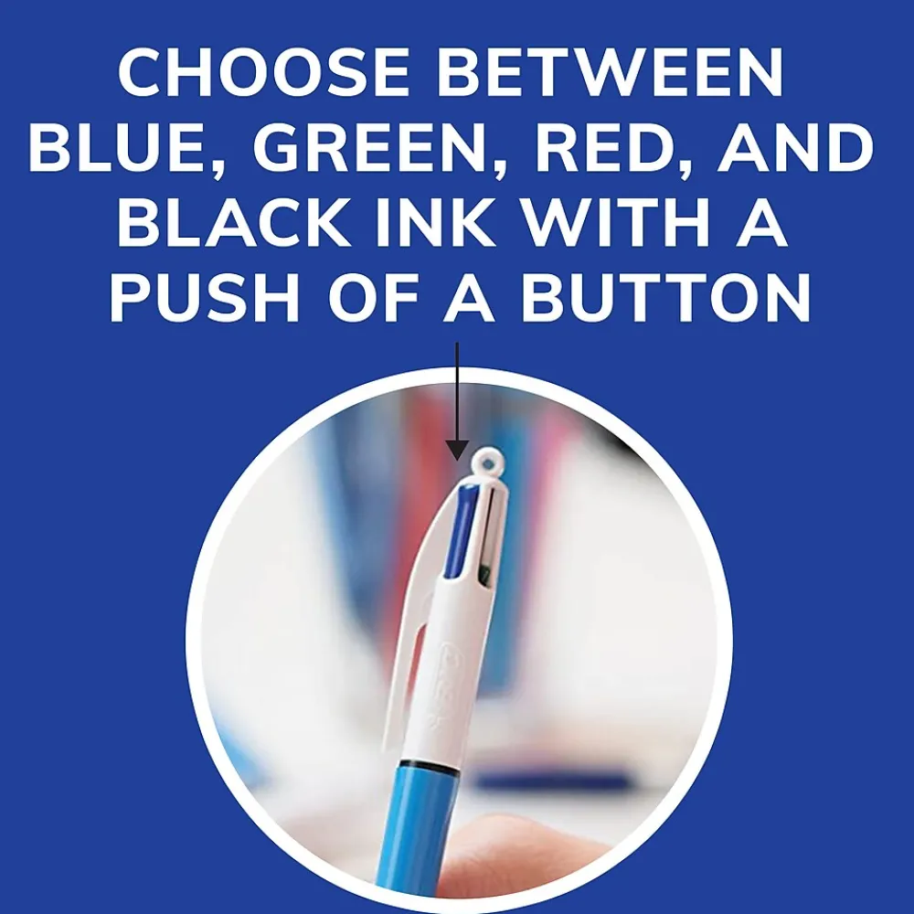 Pens|BIC 4-Color Retractable Ballpoint Pen, Medium Point, 1.0mm, Multicolor, Dozen (MM11-AST)