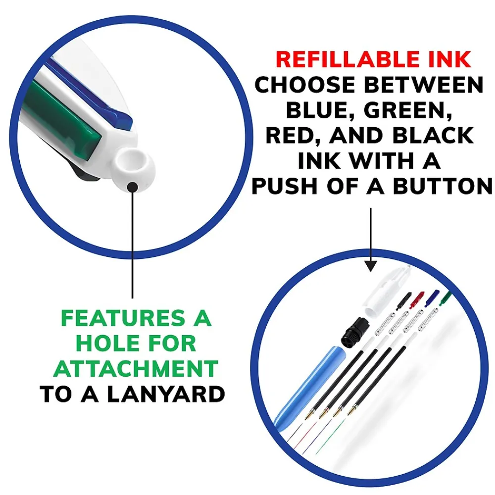 Pens|BIC 4-Color Retractable Ballpoint Pen, Medium Point, 1.0mm, Multicolor, Dozen (MM11-AST)