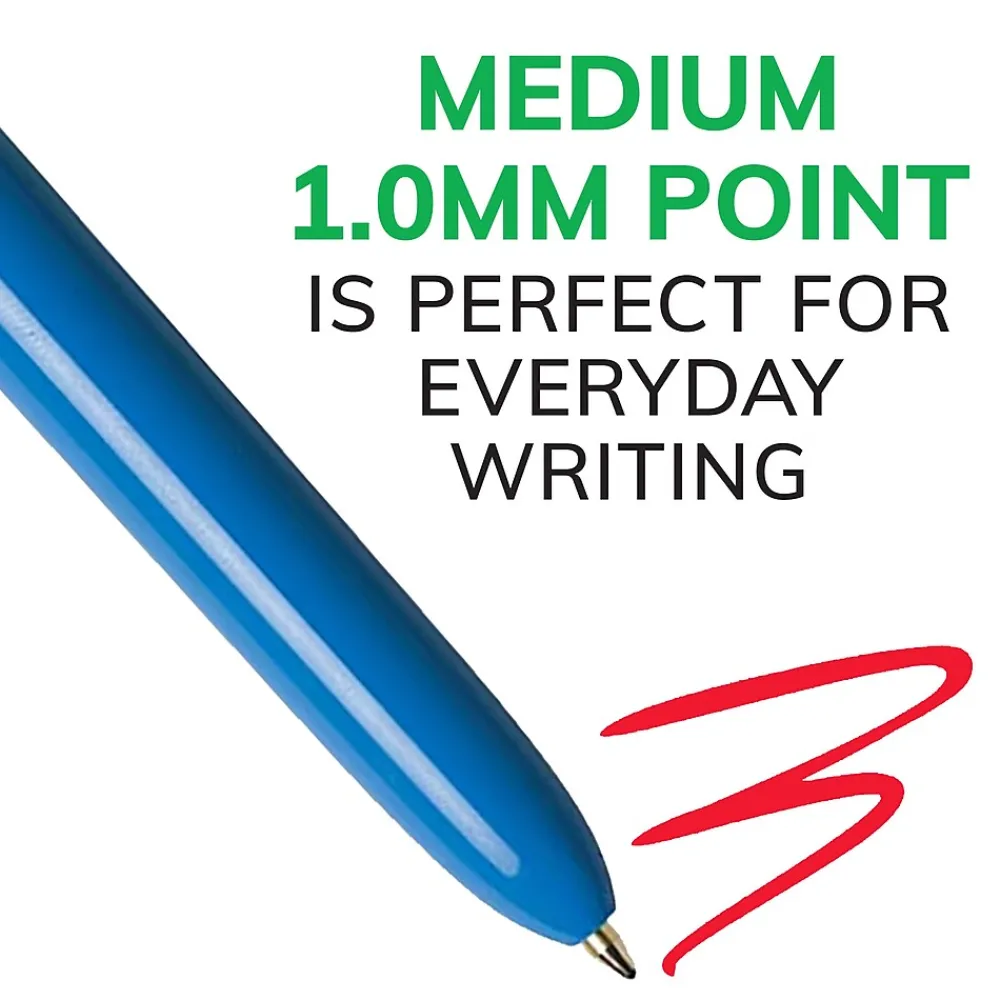 Pens|BIC 4-Color Retractable Ballpoint Pens, Medium Point, 1.4mm, Assorted Ink, 3/Pack (14540)