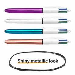 Pens|BIC 4-Color Shine Retractable Ballpoint Pen, Medium Point, Assorted Ink, 3/Pack (MMMTP31-AST)