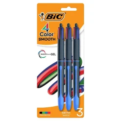 Pens|BIC 4-Color Smooth Retractable Ballpoint Pen, Medium Point, Assorted Ink, 3/Pack (MMSP3-AST)