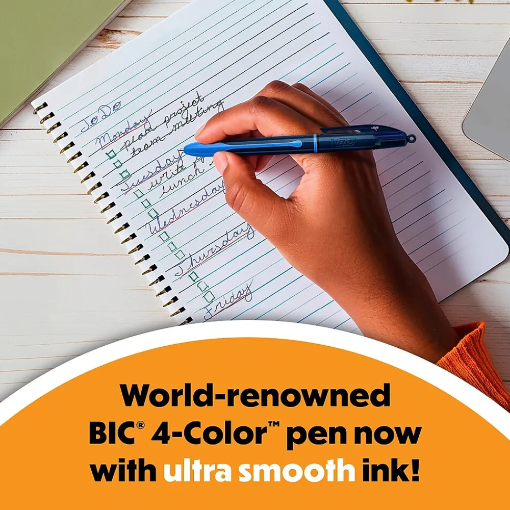 Pens|BIC 4-Color Smooth Retractable Ballpoint Pen, Medium Point, Assorted Ink, 3/Pack (MMSP3-AST)