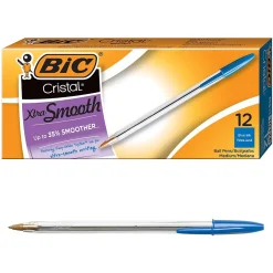 Pens|BIC Cristal Ballpoint Pens, Medium Point, Blue Ink, Dozen (10126/MS11BL)