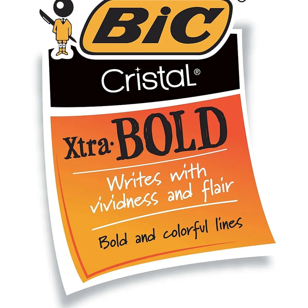 Pens|BIC Cristal Ballpoint Stick Pens, Bold Point, Black Ink, 24/Box (MSBP241-BLK)