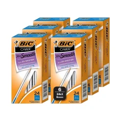 Pens|BIC Cristal Xtra Smooth Ballpoint Pen, Medium Point, Blue Ink, 24/Box, 6 Boxes/Pack (MS144E-BLU)
