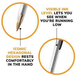 Pens|BIC Cristal Xtra Smooth Ballpoint Pen, Medium Point, Black Ink, 24/Box, 6 Boxes/Pack (MS144E-BLK)