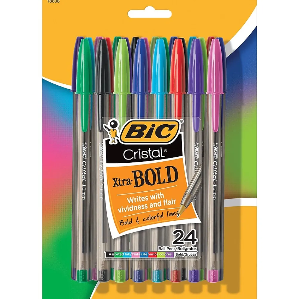 Pens|BIC Cristal Xtra-Bold Ballpoint Pens, Bold Point, 1.6mm, Assorted Ink, Bulk/Pack (MSBAPP241-AST)