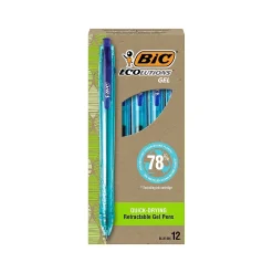 Pens|BIC ECOlutions Retractable Gel Pen, Medium Point, 1.0 mm, Blue Ink, 12/Pack (RGLE11-BLU)