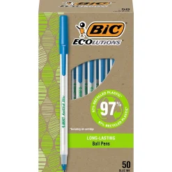 Pens|BIC Ecolutions Round Stic Ballpoint Pens, Medium Point, Blue Ink, 50/Pack (GSME509-BLU)