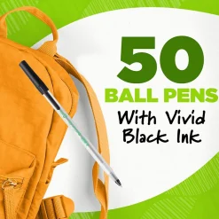 Pens|BIC Ecolutions Round Stic Ballpoint Pens, Medium Point, Black Ink, 50/Pack (GSME509-BLK)