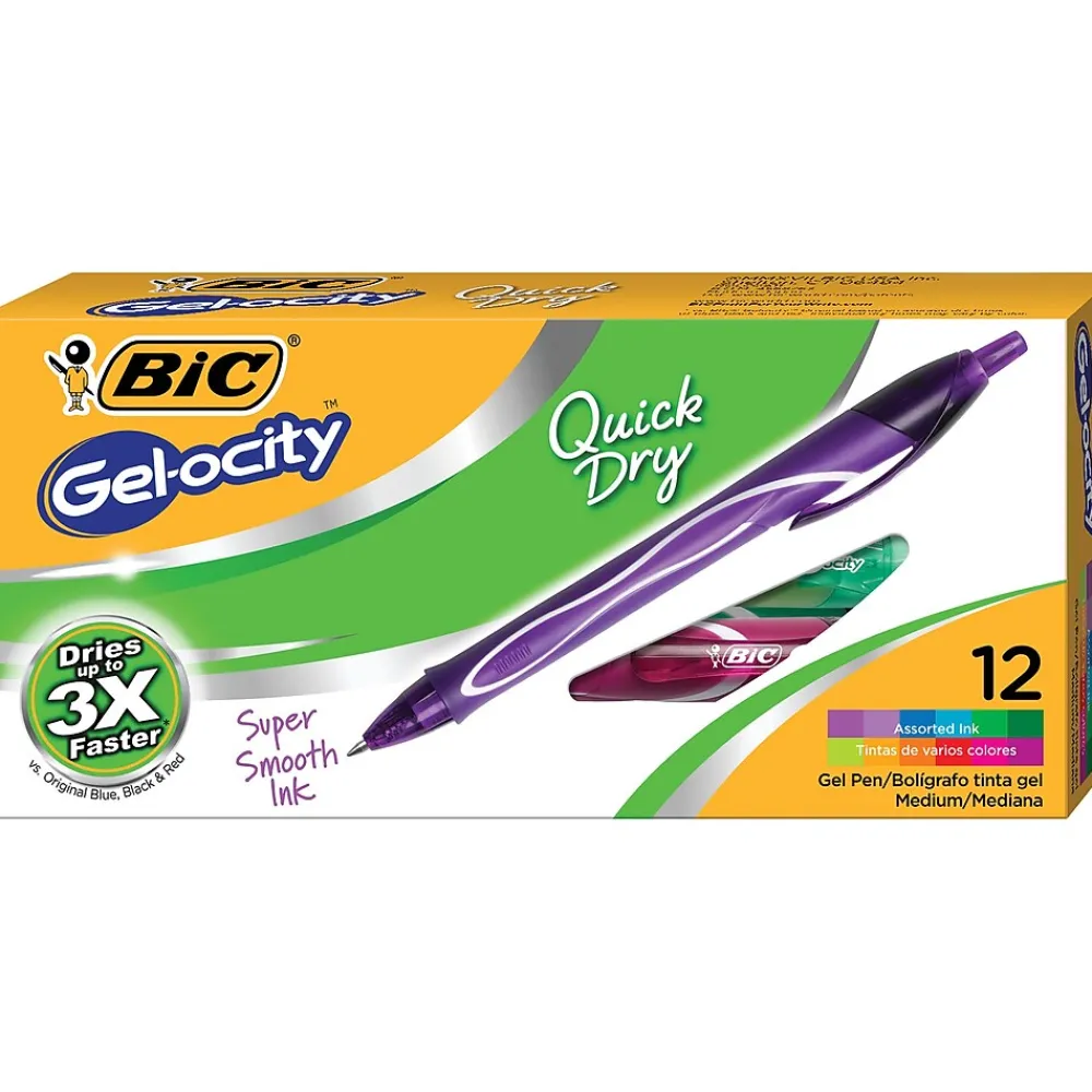 Pens|BIC Gel-ocity Quick Dry Retractable Gel Pens, Assorted Fashion Colors, 12/Pack (RGLCGA11)