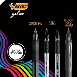 Pens|BIC Gel-ocity Stic Gel Pens, Medium Point, 0.7 mm, Assorted Colors, 14/Pack (RGSMP14-AST)