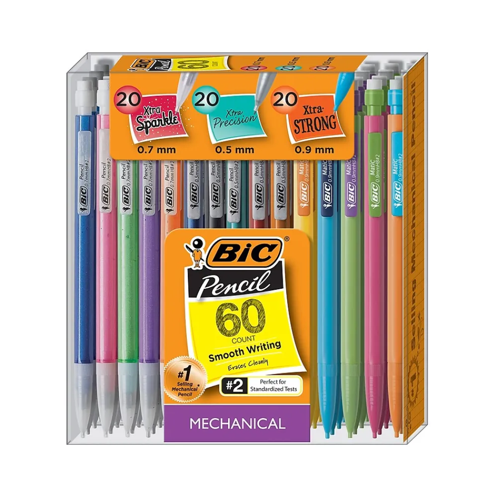 Pencils|BIC Mechanical Pencils, Assorted Sizes, #2 Lead, 60/Pack (WX7TG026-BLK)