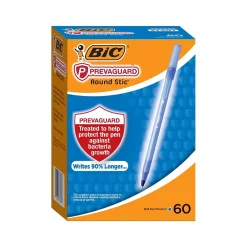 Pens|BIC PrevaGuard Round Stic Ballpoint Pen, Medium Point, Blue Ink, 60/Pack (GSAM60-BLU)
