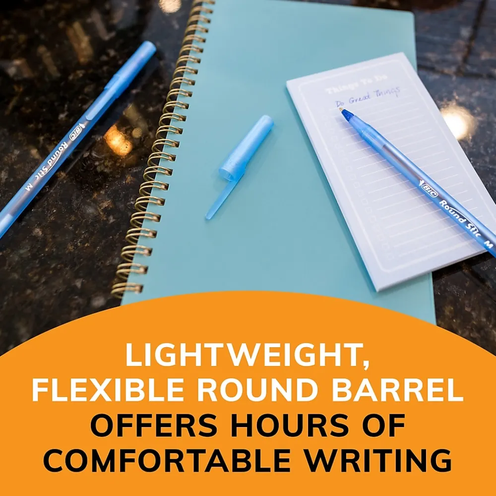 Pens|BIC Round Stic Xtra Life Ballpoint Pens, Medium Point, 1.0mm, Blue Ink, 60/Pack (GSM609BE)