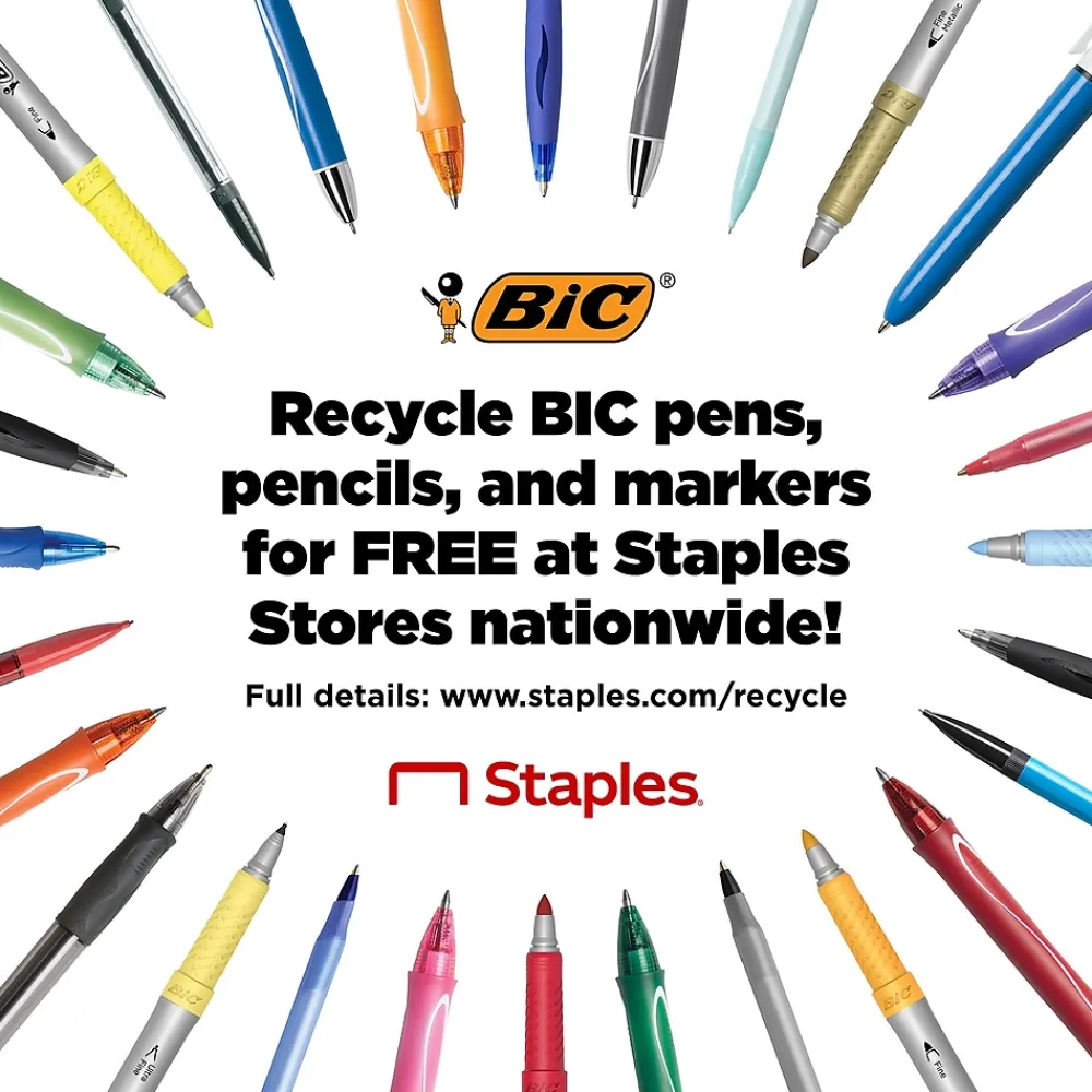 Pens|BIC Round Stic Xtra Life Ballpoint Pens, Medium Point, 1.0mm, Blue Ink, 60/Pack (GSM609BE)