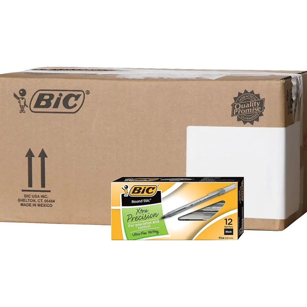 Pens|BIC Round Stic Xtra Precision Ballpoint Pens, Fine Point, Black, 432/Carton (GSF11BLKCT)