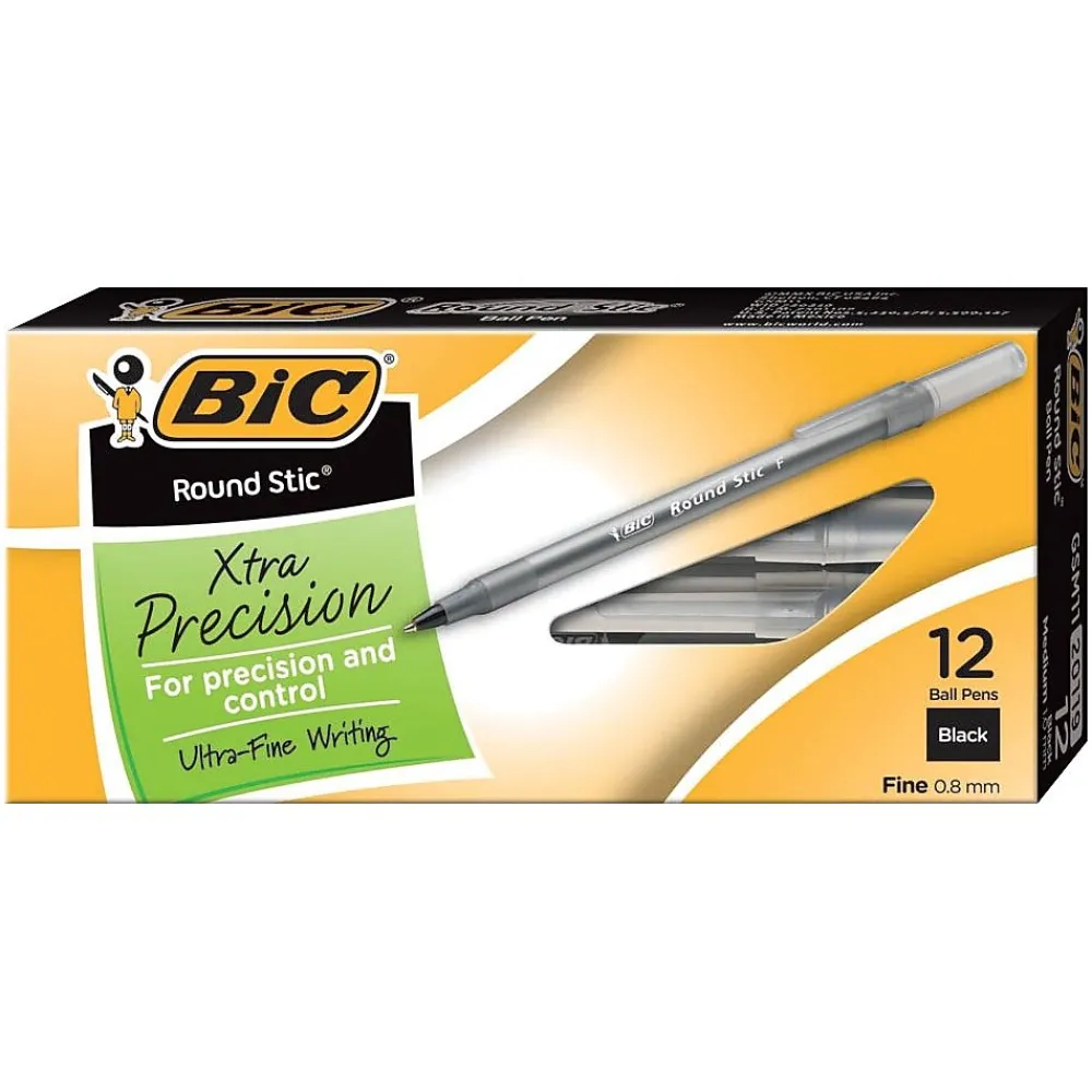 Pens|BIC Round Stic Xtra Precision Ballpoint Pens, Fine Point, Black, 432/Carton (GSF11BLKCT)