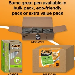 Pens|BIC Round Stic Xtra-Life Ballpoint Pens, Medium Point, 1.0mm, Black Ink, 60/Pack (GSM609-BLK)