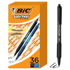 Pens|BIC Soft Feel Retractable Ballpoint Pen, Medium Point, 1.0mm, Assorted Ink, 36 Pack (SCSM361-AST)