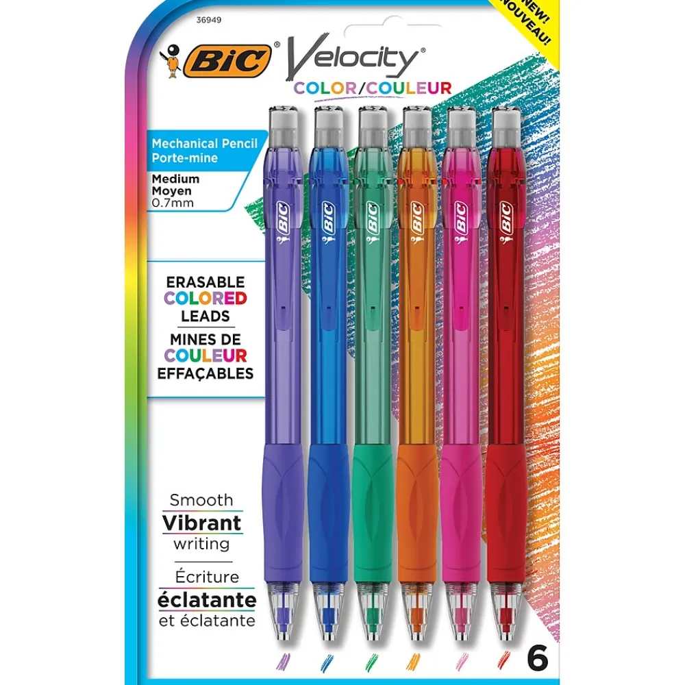 Pencils|BIC Velocity Colored Lead Mechanical Pencils, #2 Hard Lead, 6/Pack (MV7CP61-AST)