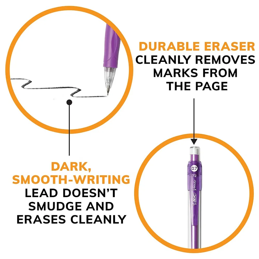 Pencils|BIC Velocity Mechanical Pencil, 0.7mm, #2 Hard Lead, 12/Pack (41174/MV711)