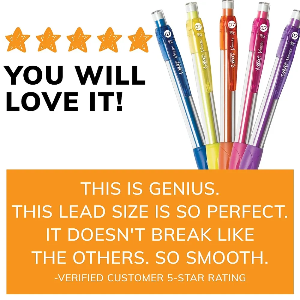 Pencils|BIC Velocity Mechanical Pencil, 0.7mm, #2 Hard Lead, 12/Pack (41174/MV711)