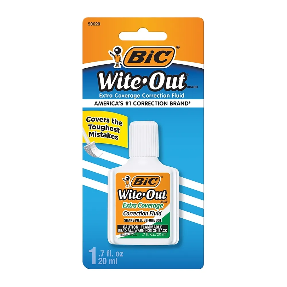 Correction & White-Out|BIC Wite-Out Extra Coverage Correction Fluid, 20 ml., White (50624/WOFEC12)