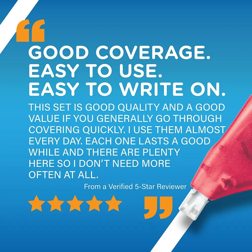 Correction & White-Out|BIC Wite-Out EZ Correct Correction Tape, White, Pack of 6 (WOTAPP11-6)