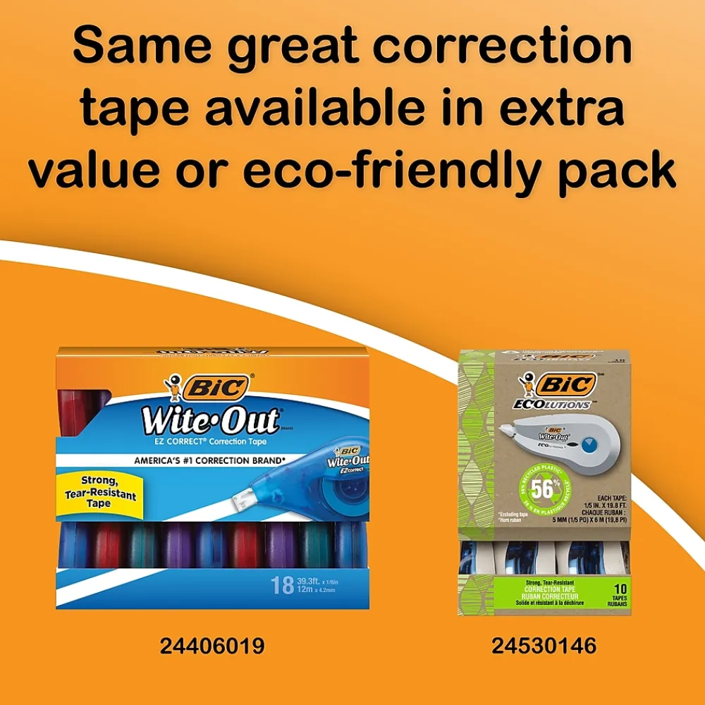 Correction & White-Out|BIC Wite-Out EZ Correct Correction Tape, White, 10/Pack (50790)