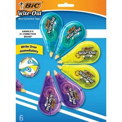 Correction & White-Out|BIC Wite-Out Mini Correction Tape, White, 6/Pack (WOTMP61-WHI)