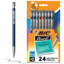 Pencils|BIC Xtra Precision Mechanical Pencils, 0.5mm, #2 Hard Lead, 24/Pack (MPLMFP241-BLK)