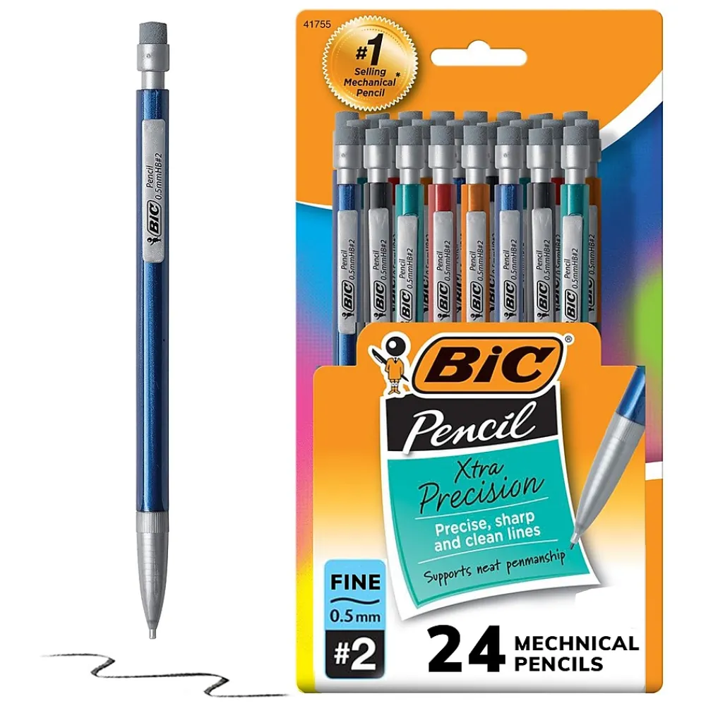 Pencils|BIC Xtra Precision Mechanical Pencils, 0.5mm, #2 Hard Lead, 24/Pack (MPLMFP241-BLK)