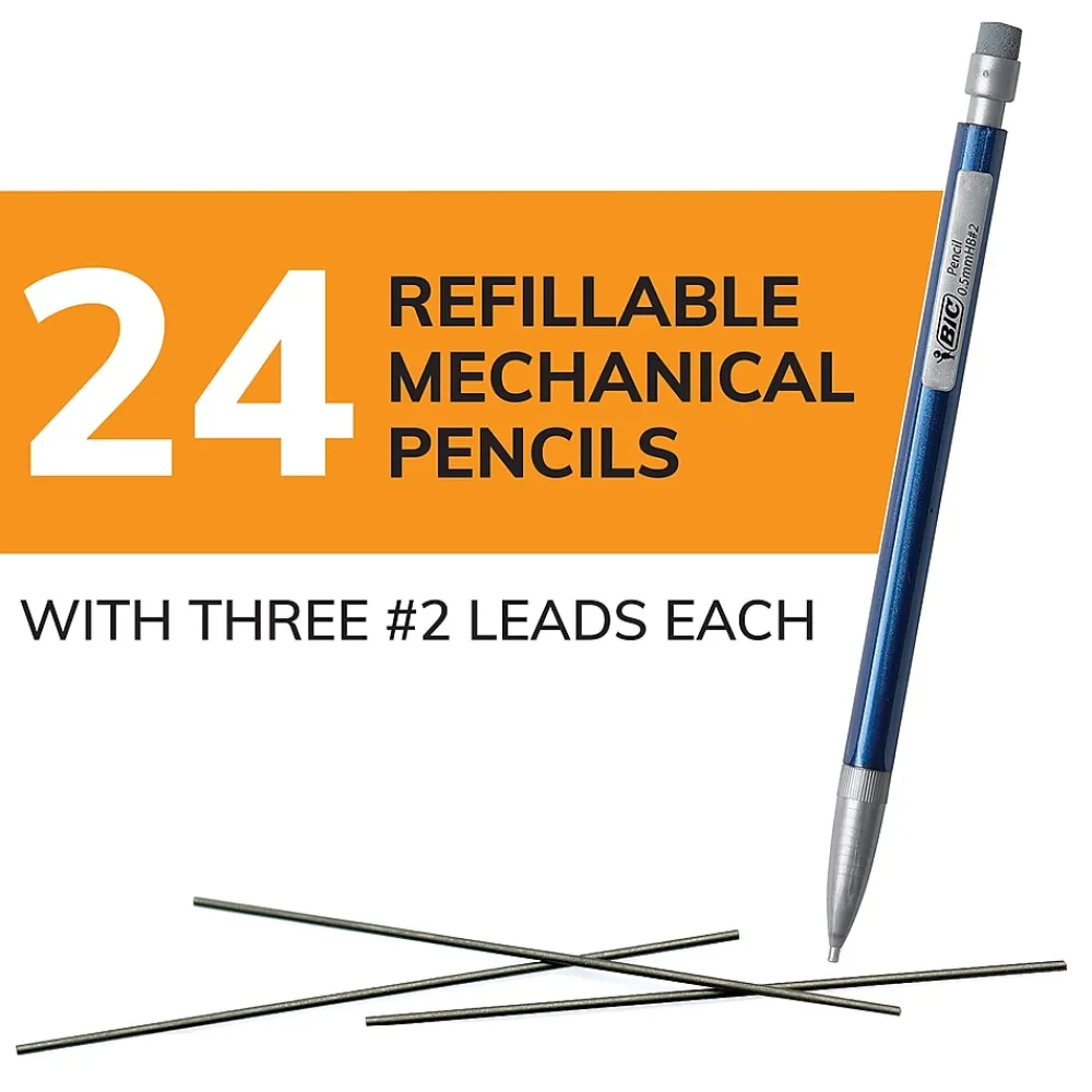 Pencils|BIC Xtra Precision Mechanical Pencils, 0.5mm, #2 Hard Lead, 24/Pack (MPLMFP241-BLK)