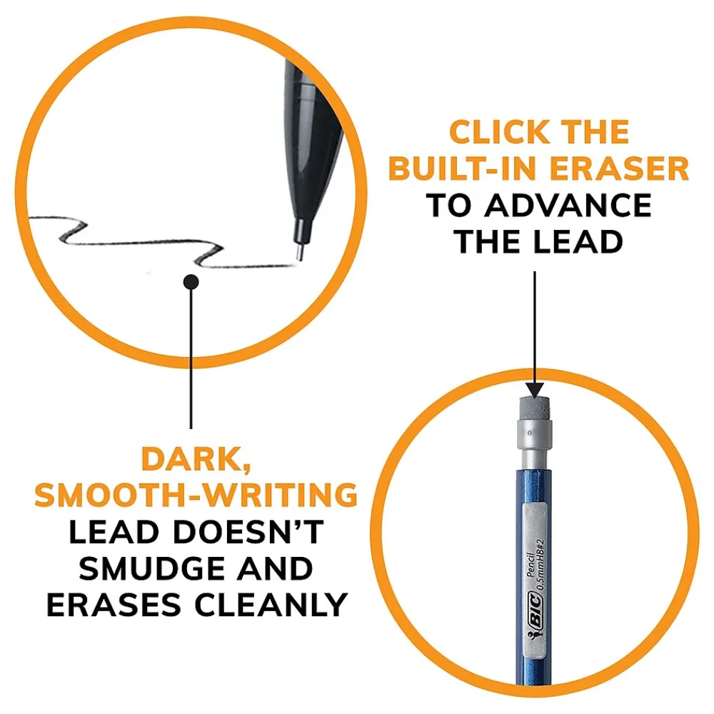 Pencils|BIC Xtra Precision Mechanical Pencils, 0.5mm, #2 Hard Lead, 24/Pack (MPLMFP241-BLK)