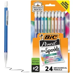 Pencils|BIC Xtra Sparkle Mechanical Pencils, 0.7mm, #2 Hard Lead, 24/Pack (MPLP241-BLK)