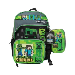 Bioworld Kids' 6-Piece Minecraft Backpack Set, Medium, Green/Black (B1Y68B6MNCSB00)