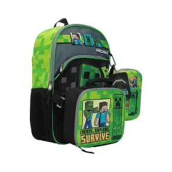 Bioworld Kids' 6-Piece Minecraft Backpack Set, Medium, Green/Black (B1Y68B6MNCSB00)