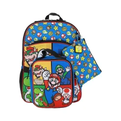Bioworld Kids' 5-Piece Super Mario Backpack Set, Medium, Multicolor (B1B1MKLSMBSB00)