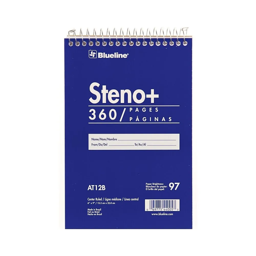 Notepads|Blueline Steno+ Pad, 6" x 9", Pitman-Ruled, Blue, 180 Sheets/Pad (AT12B)