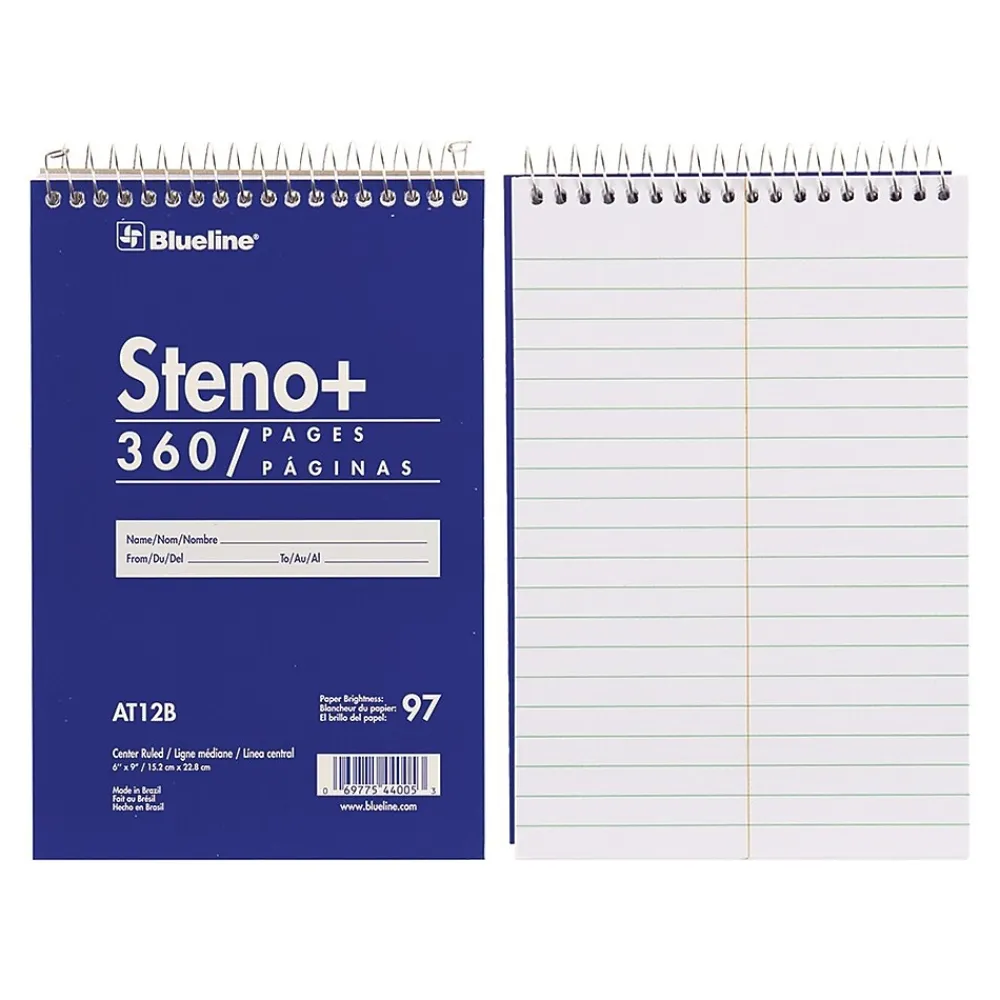 Notepads|Blueline Steno+ Pad, 6" x 9", Pitman-Ruled, Blue, 180 Sheets/Pad (AT12B)