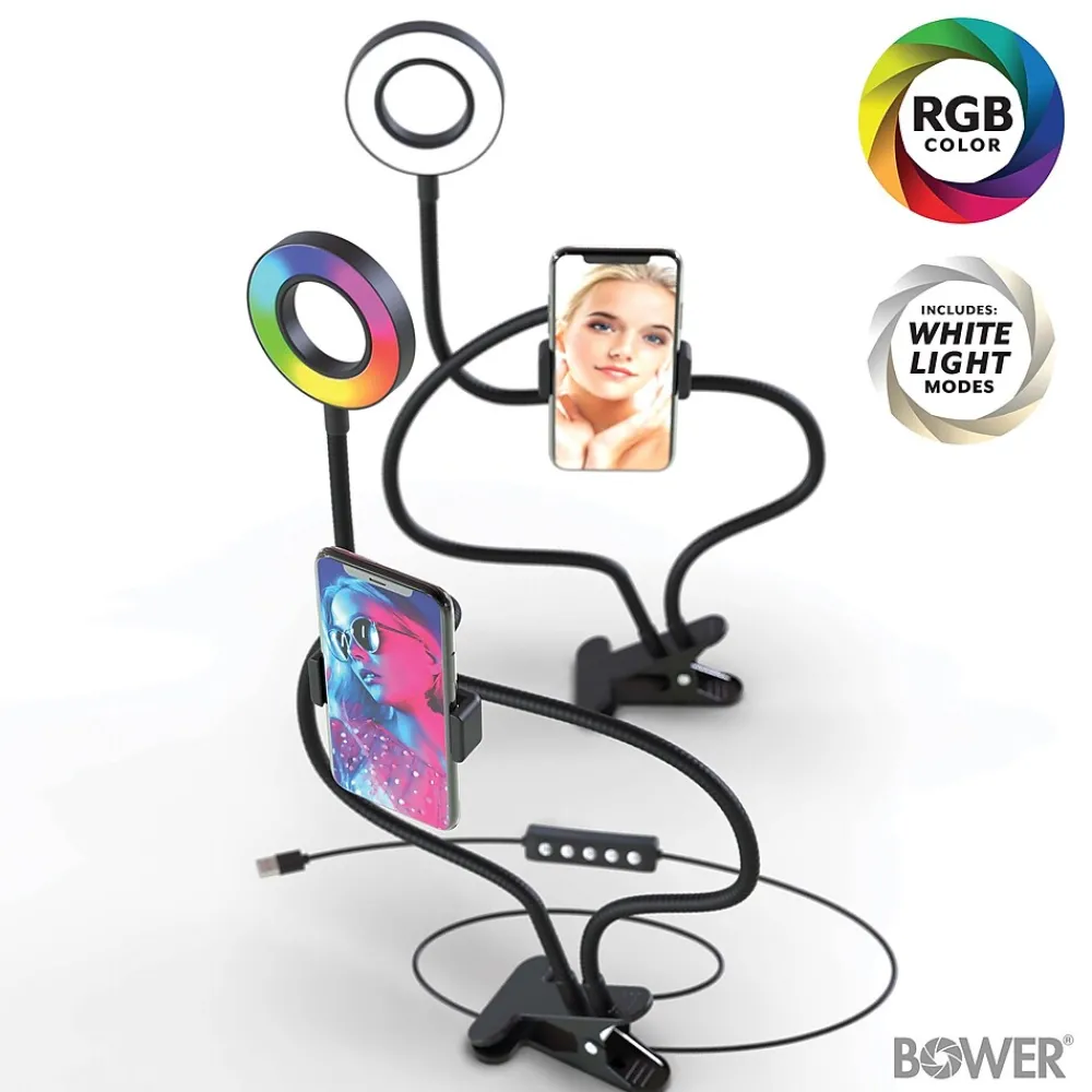24" Flexible White and RGB Ring Light with Smartphone Holder (WA-RGBDSKRL)<Bower Discount