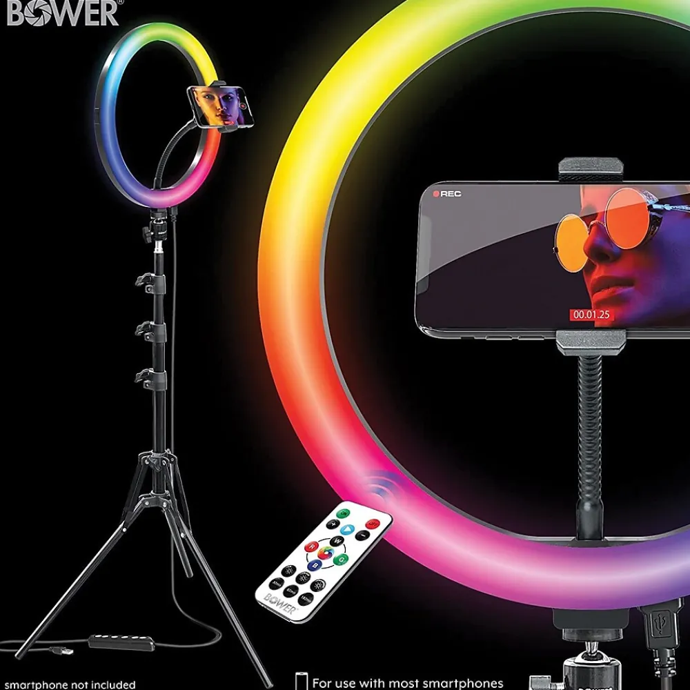 12" RGB Selfie Ring Light Studio Kit with Wireless Remote Control and Tripod (WA-RLSRGB12)<Bower Best
