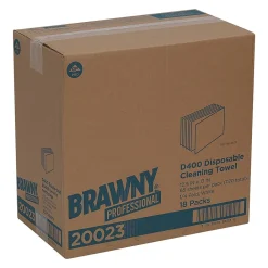 Professional D400 Durable Fibers Cleaning Wipers, 12.5" x 13", White, 18/Carton (20023)<Brawny Clearance
