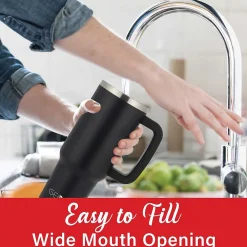 Geojug Stainless Steel Double Walled Tumbler Cup, 40 oz., Black (CMB-1200BK)<Brentwood